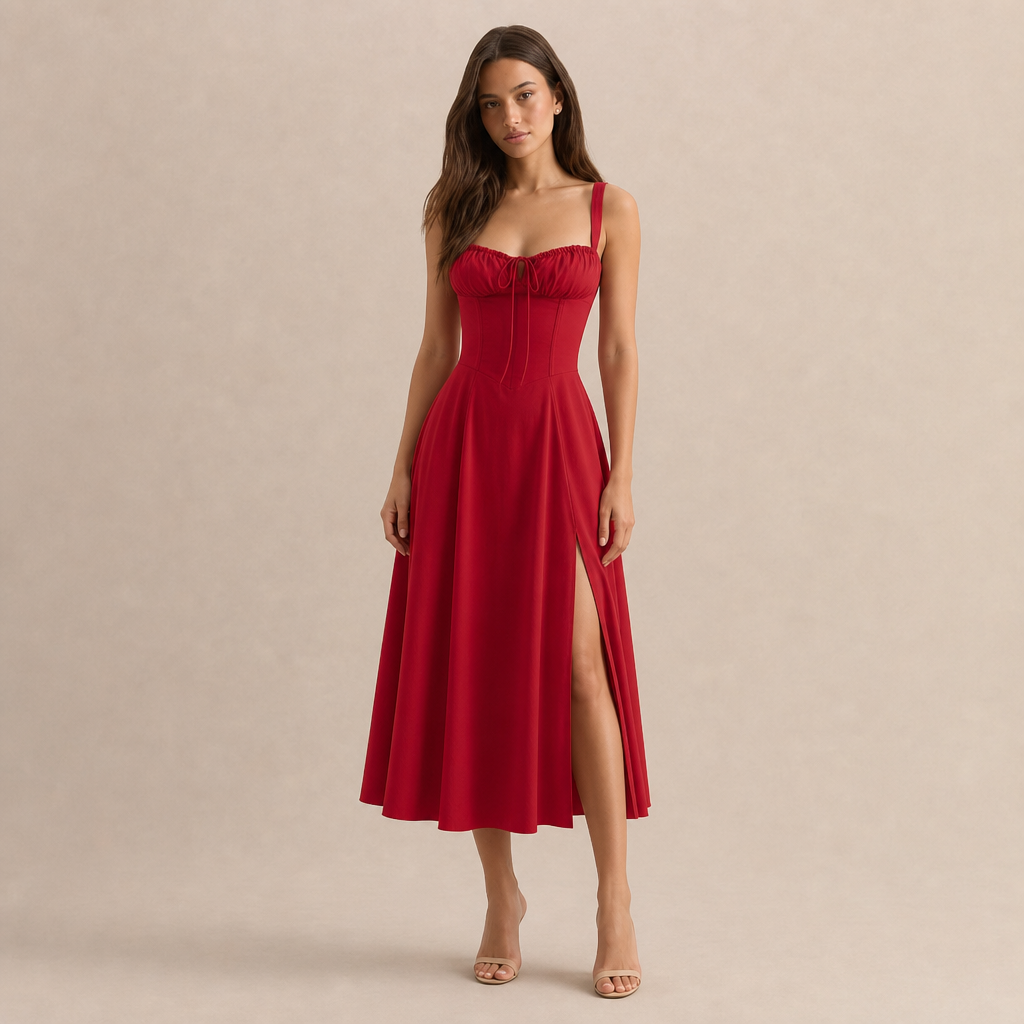 Sweetheart Neck Corset Bodice High Split Maxi Dress 9