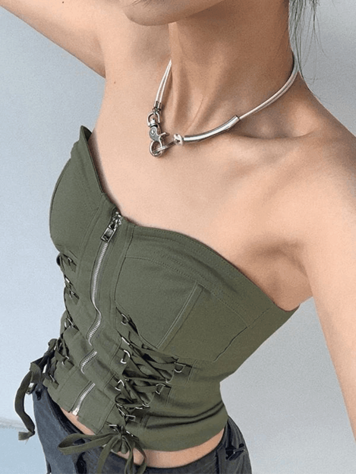 Zip-Front Lace-Up Strapless Corset Dress
