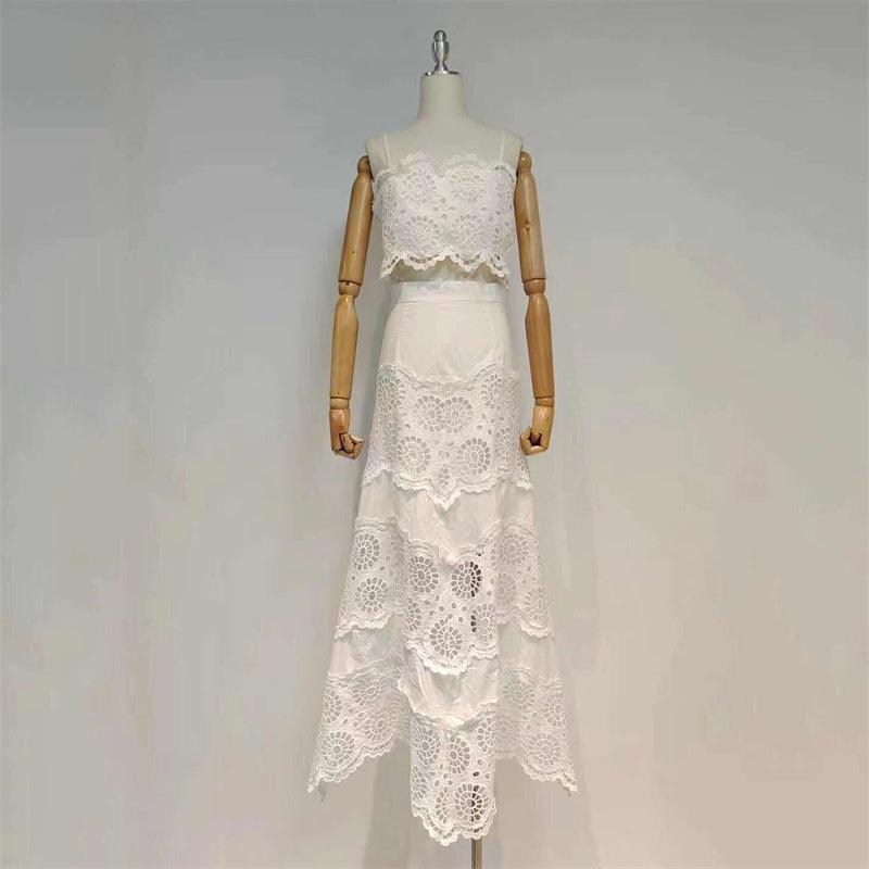 KittenAlarm - Cristine Eyelet Trim Bandeau Top & Long Skirt Set