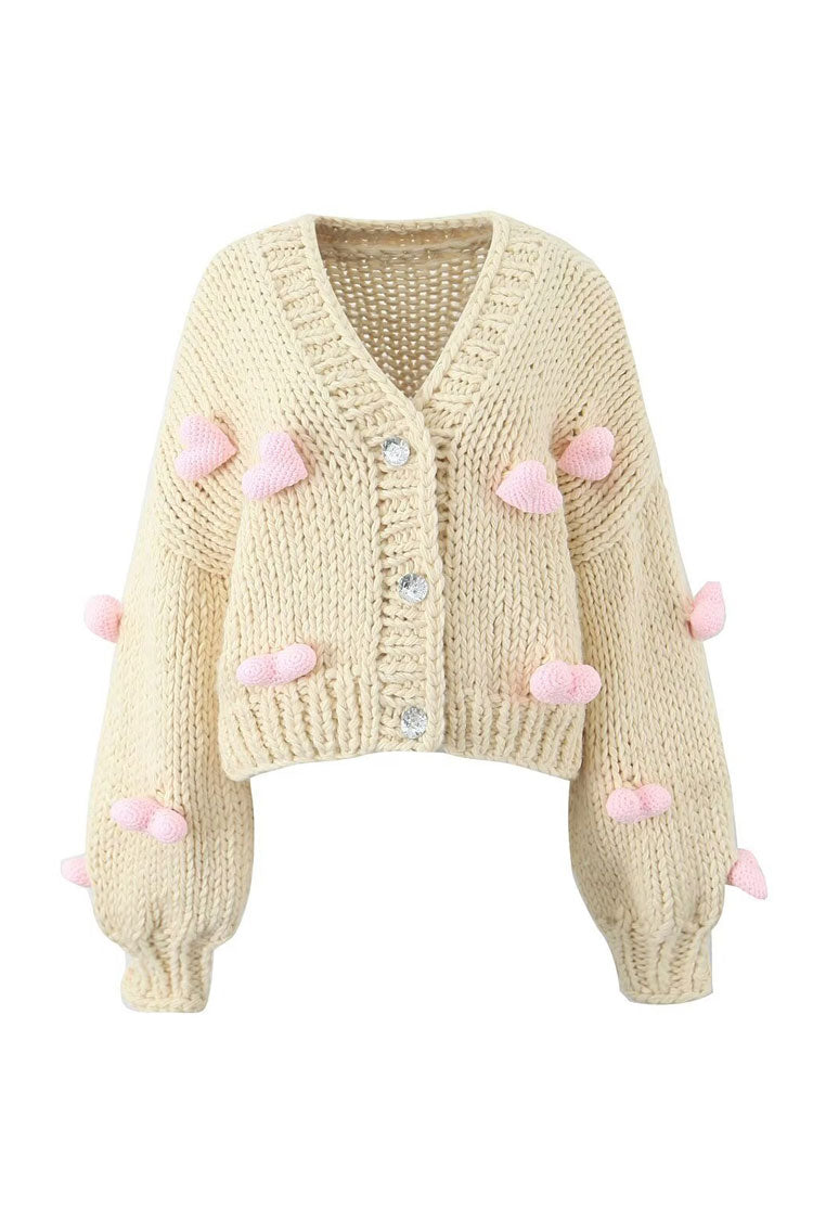 Handmade Chunky Yarn Heart Button-Up Cardigan by Rosedress