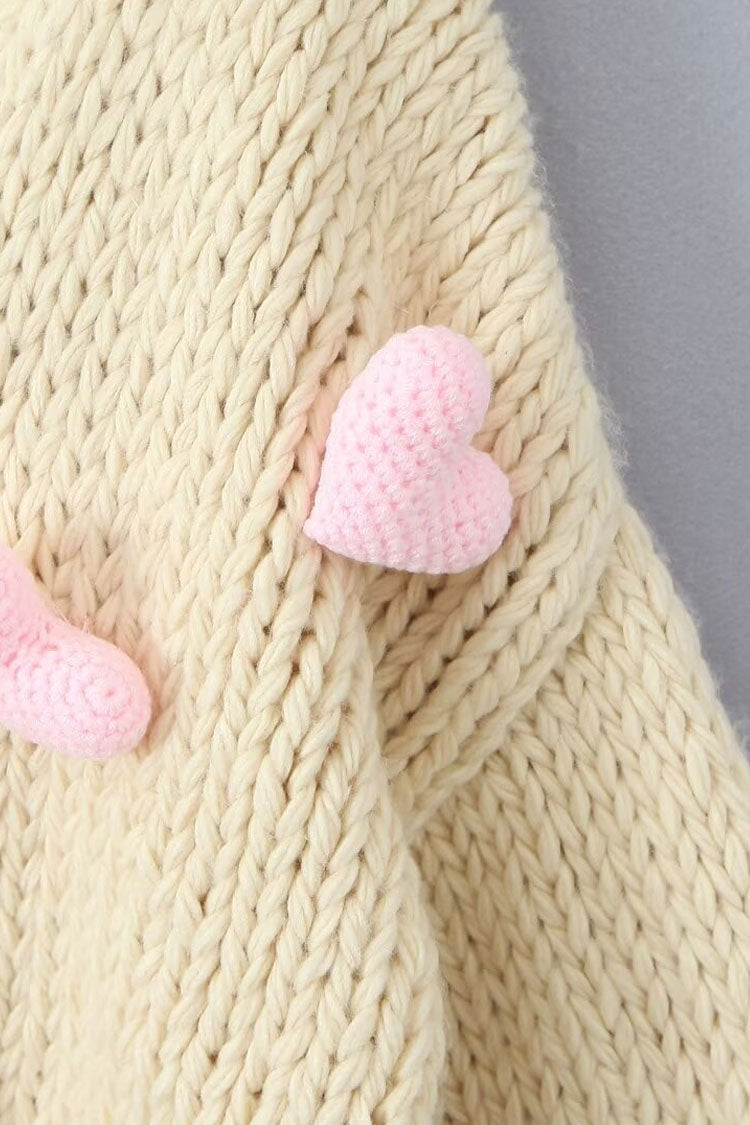 Handmade Chunky Yarn Heart Button-Up Cardigan by Rosedress