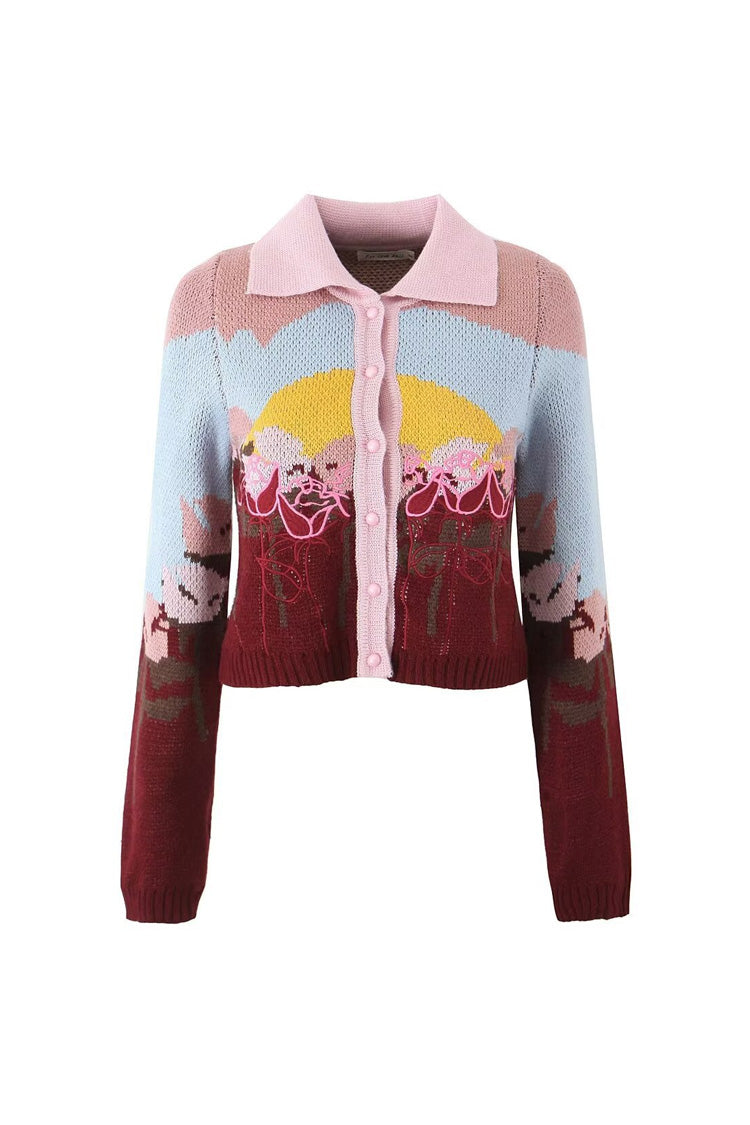 Rosedress Embroidered Long Sleeve Collared Winter Cardigan