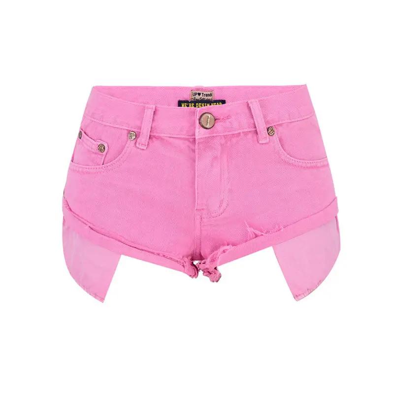 Cute Macaron Color Low Rise Distressed Denim Shorts - Pink  Fashionpara