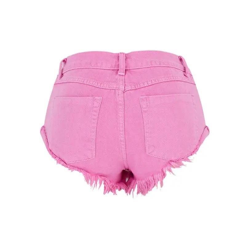 Cute Macaron Color Low Rise Distressed Denim Shorts - Pink  Fashionpara