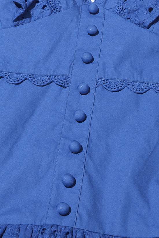 Cute Scalloped V Neck Puff Sleeve Broderie Anglaise Ruffle Tiered Mini Dress - Fashionpara