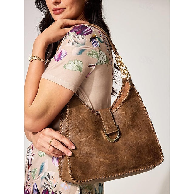 Hobo Bag with Chain Leather Strap Vintage Large