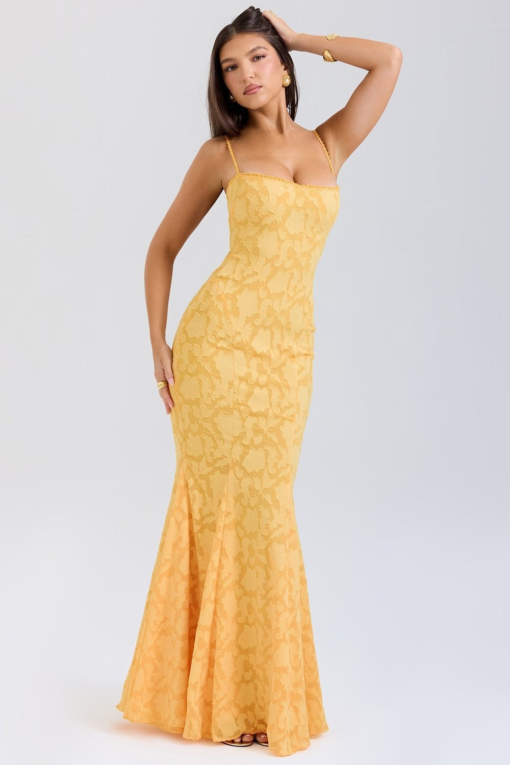 Jacquard Mermaid Cami Maxi Lace Dress - View 8