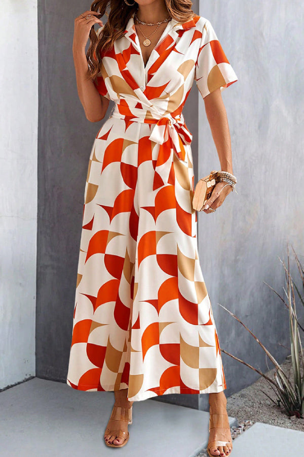 Women's Geometric Printed Short Sleeve Jumpsuit - Fashionpara