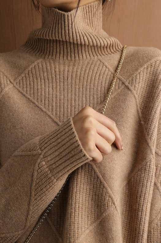 PrincessAce Diamond Pattern Turtleneck Long-Sleeve Sweater