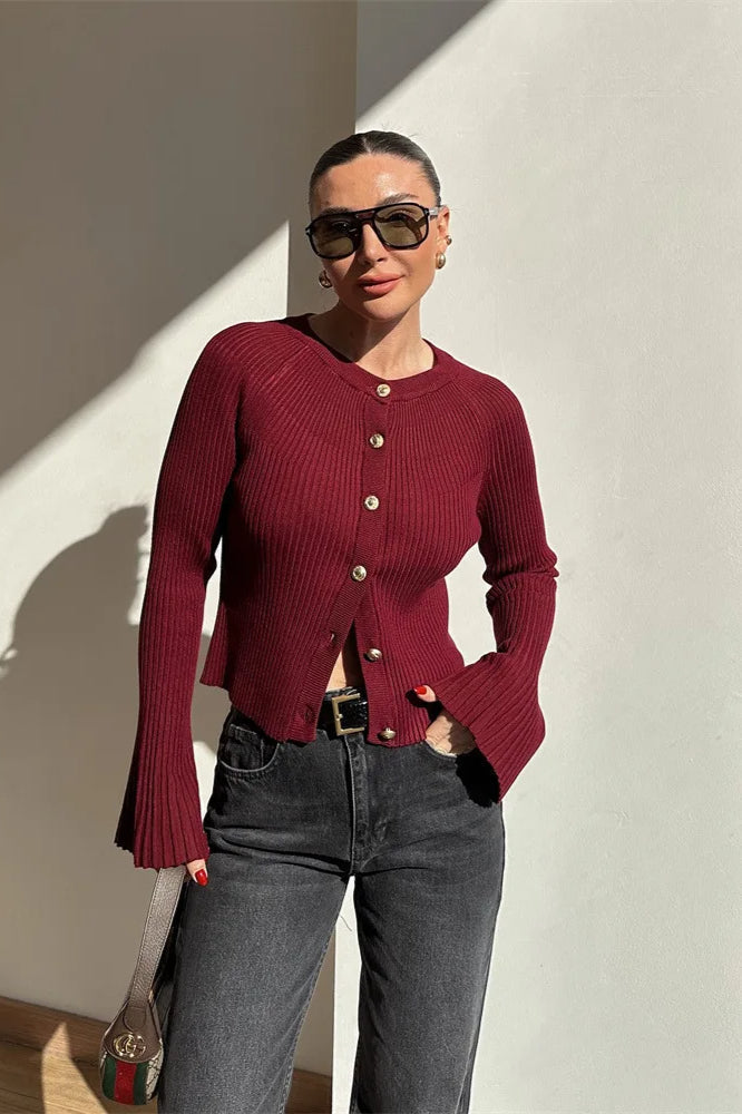Single Breasted Ribbed Knit Cardigan