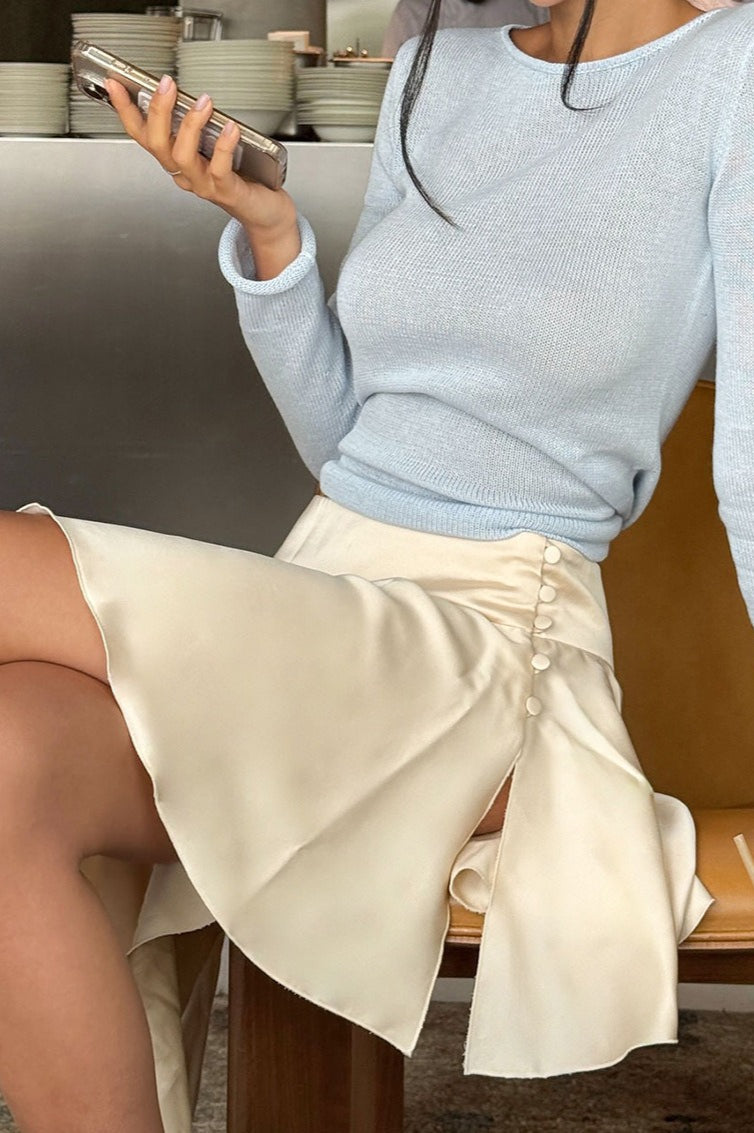 Satin Side Slit Asymmetrical Skirt