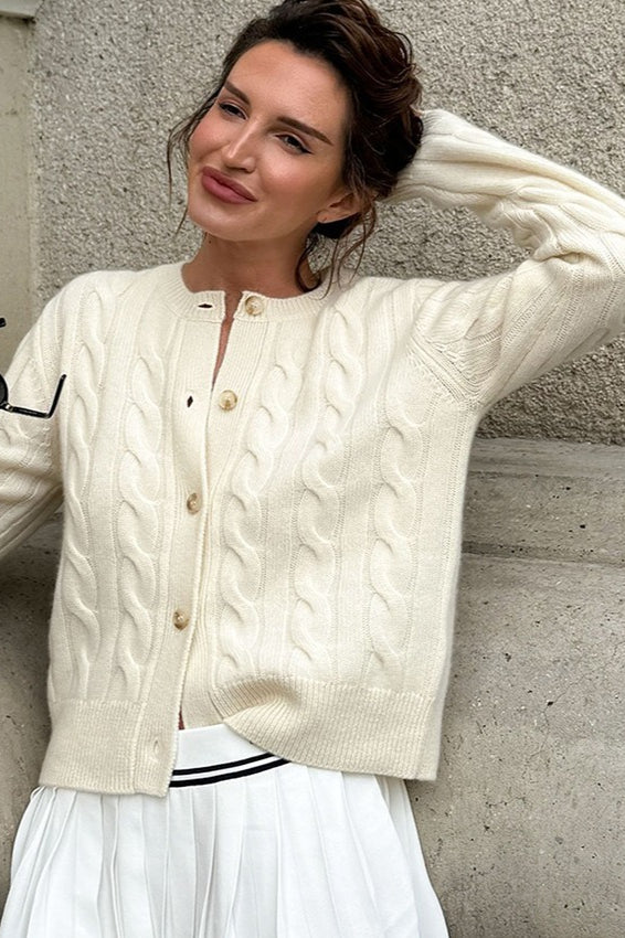 Solid Crochet Knit Cardigan Sweater