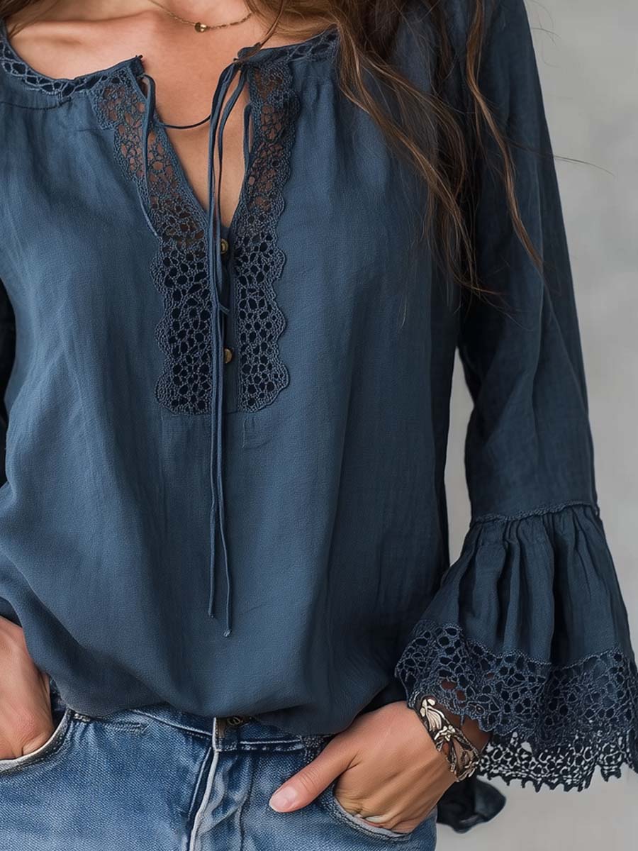 Retro Lace Collar Cotton Linen Blouse