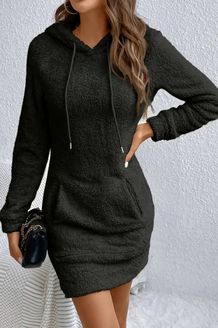 Teddy Fleece Hooded Long Sleeve Bodycon Mini Dress 7