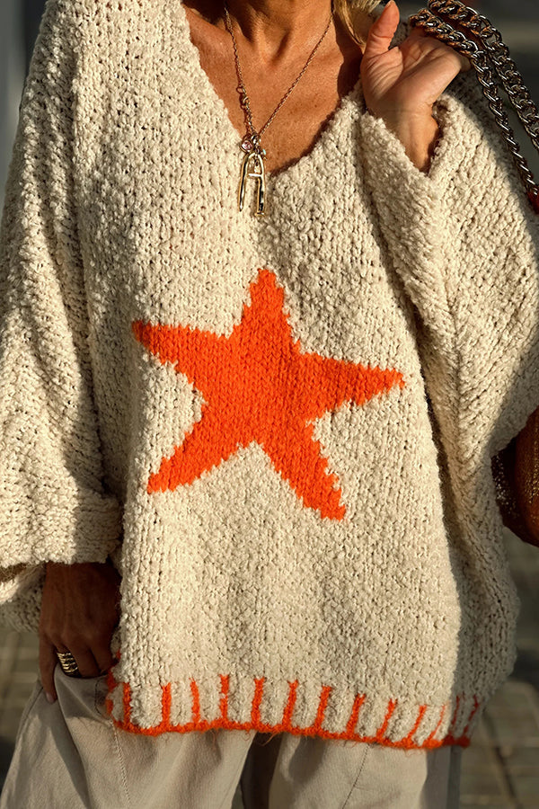 Cozy Knit Star Pattern Loose Sweater for Winter Days
