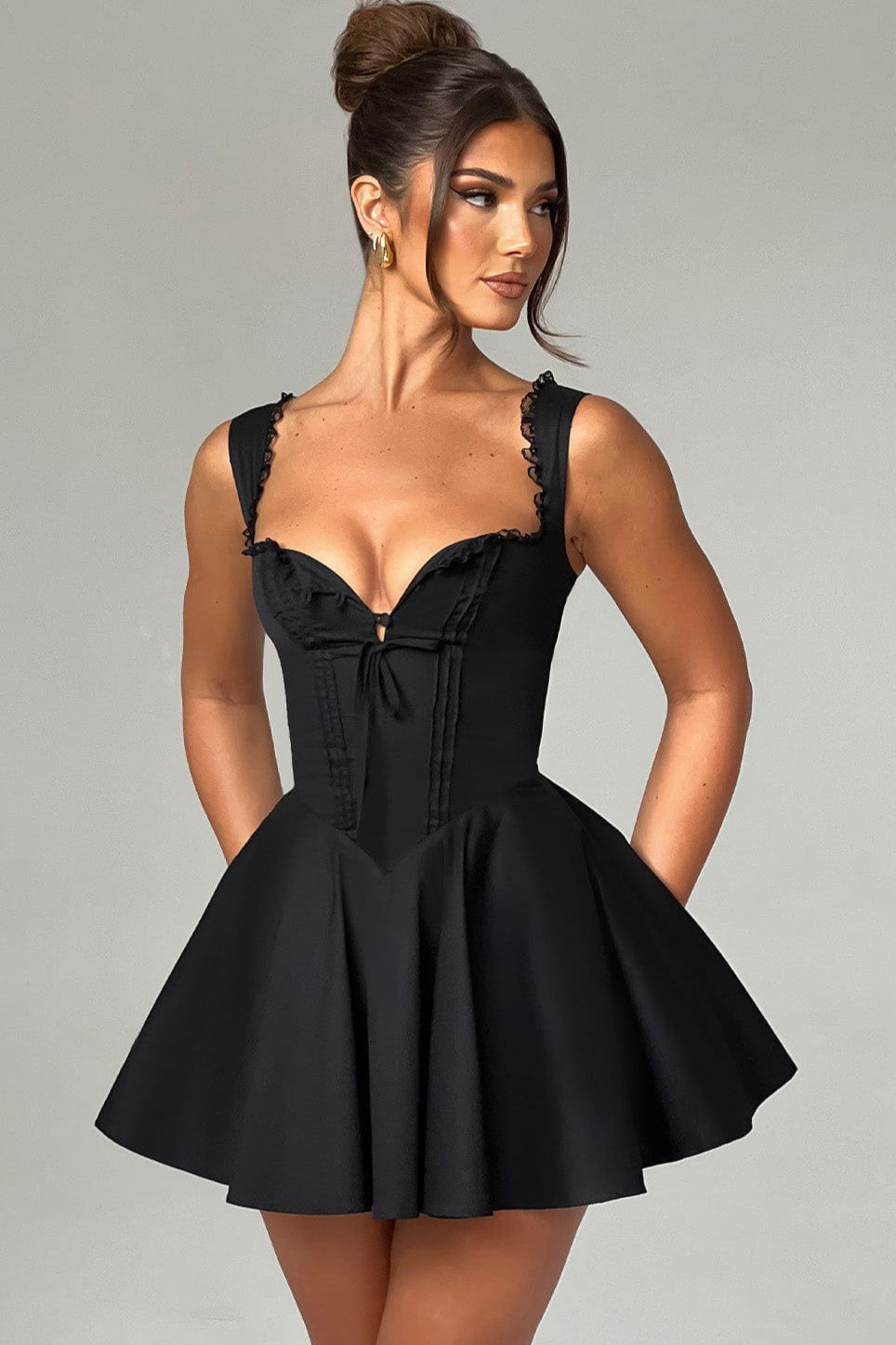 Square Neck Corset Lace-Up Fit and Flare Mini Dress