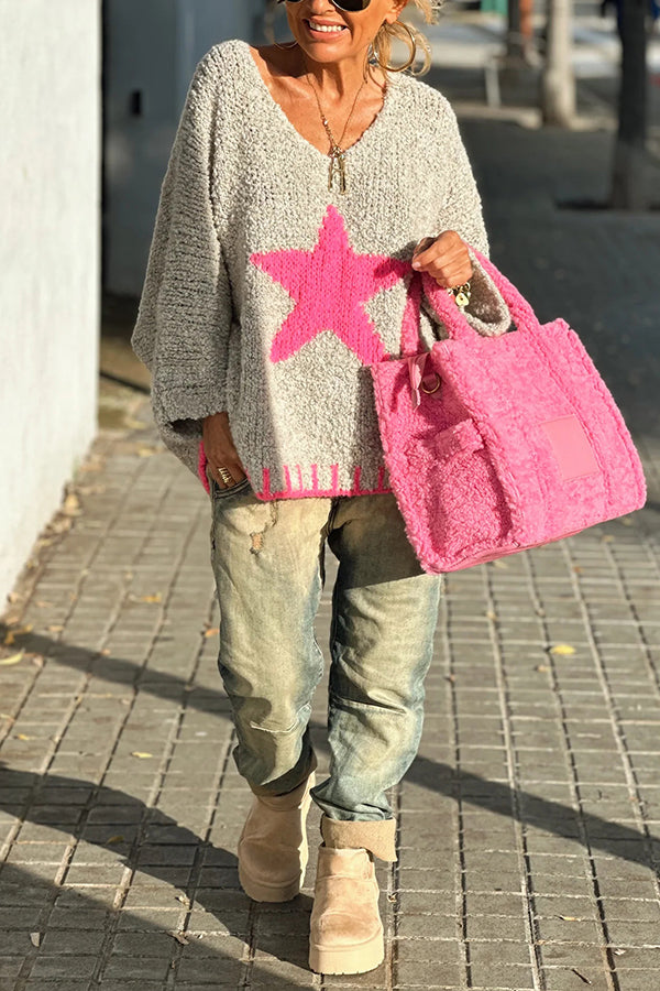 Cozy Knit Star Pattern Loose Sweater for Winter Days