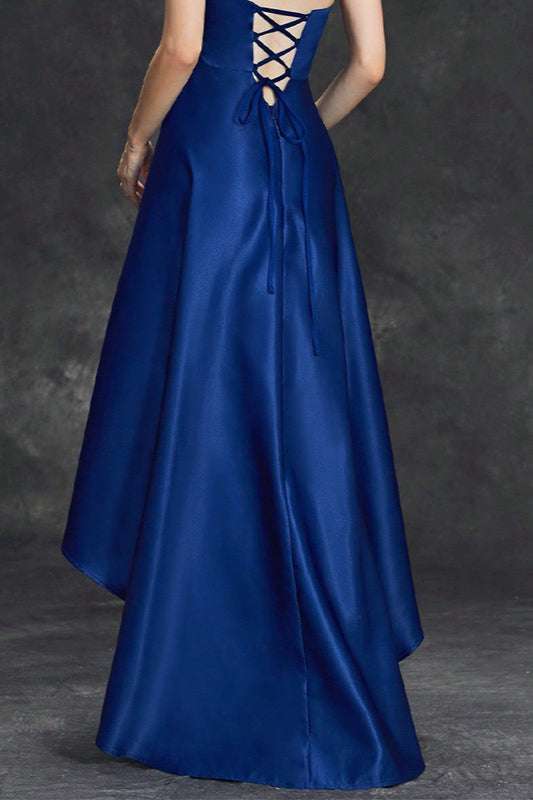 Satin Strapless Beaded Trim High Low Dress 2