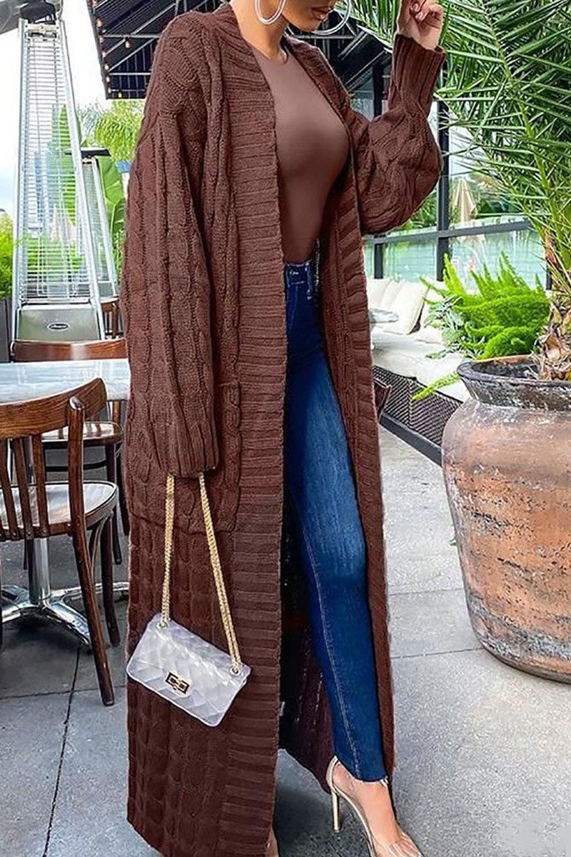 Cable Knit Longline Cardigan with Premium Pocket Design