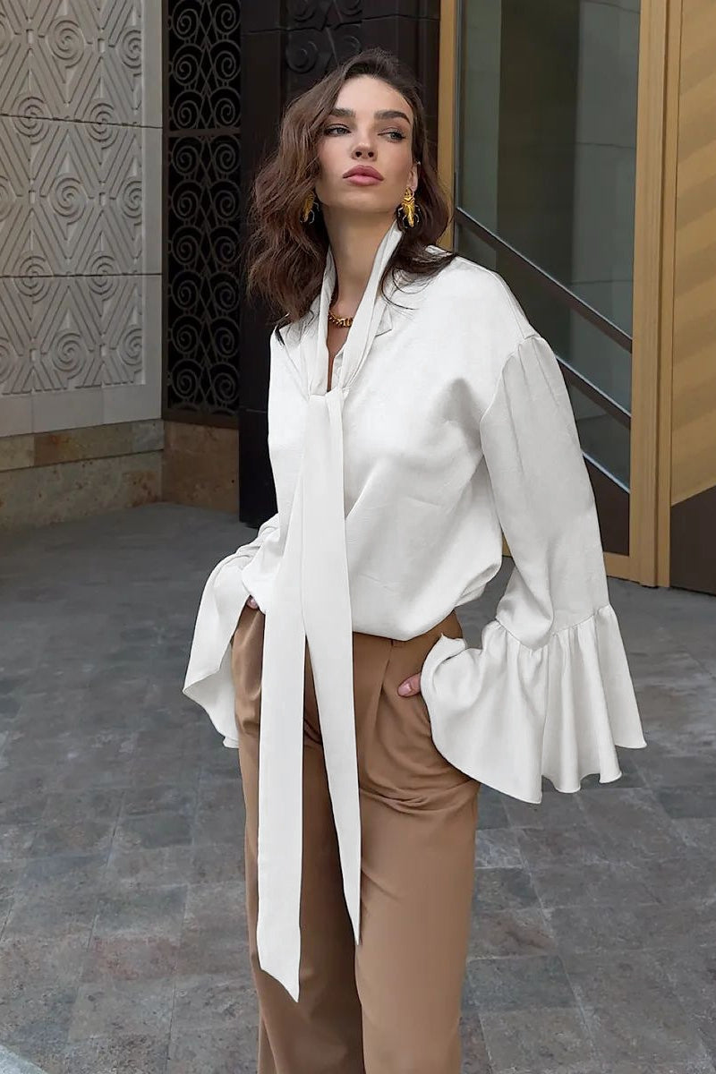 Lazy Flare Sleeve Ruffle Blouse