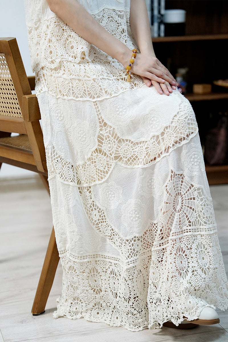 Crochet Lace A-Line Maxi Skirt