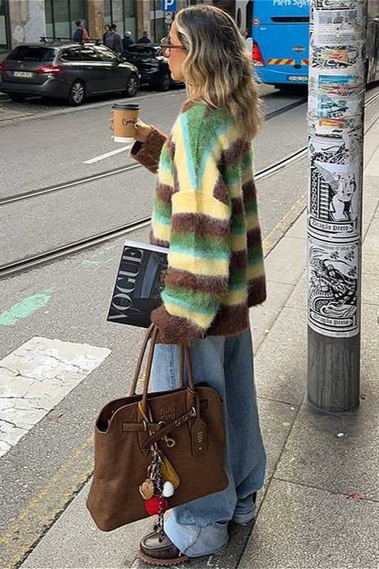 Colorful Striped Slouchy Crewneck Knit Sweater from PrincessAce