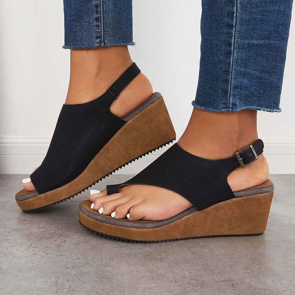 Cork Platform Wedges Slingback Ankle Buckle Strap Sandals