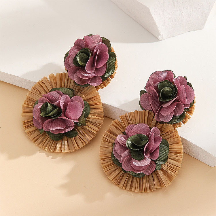 Raffia 3D Flower Earrings