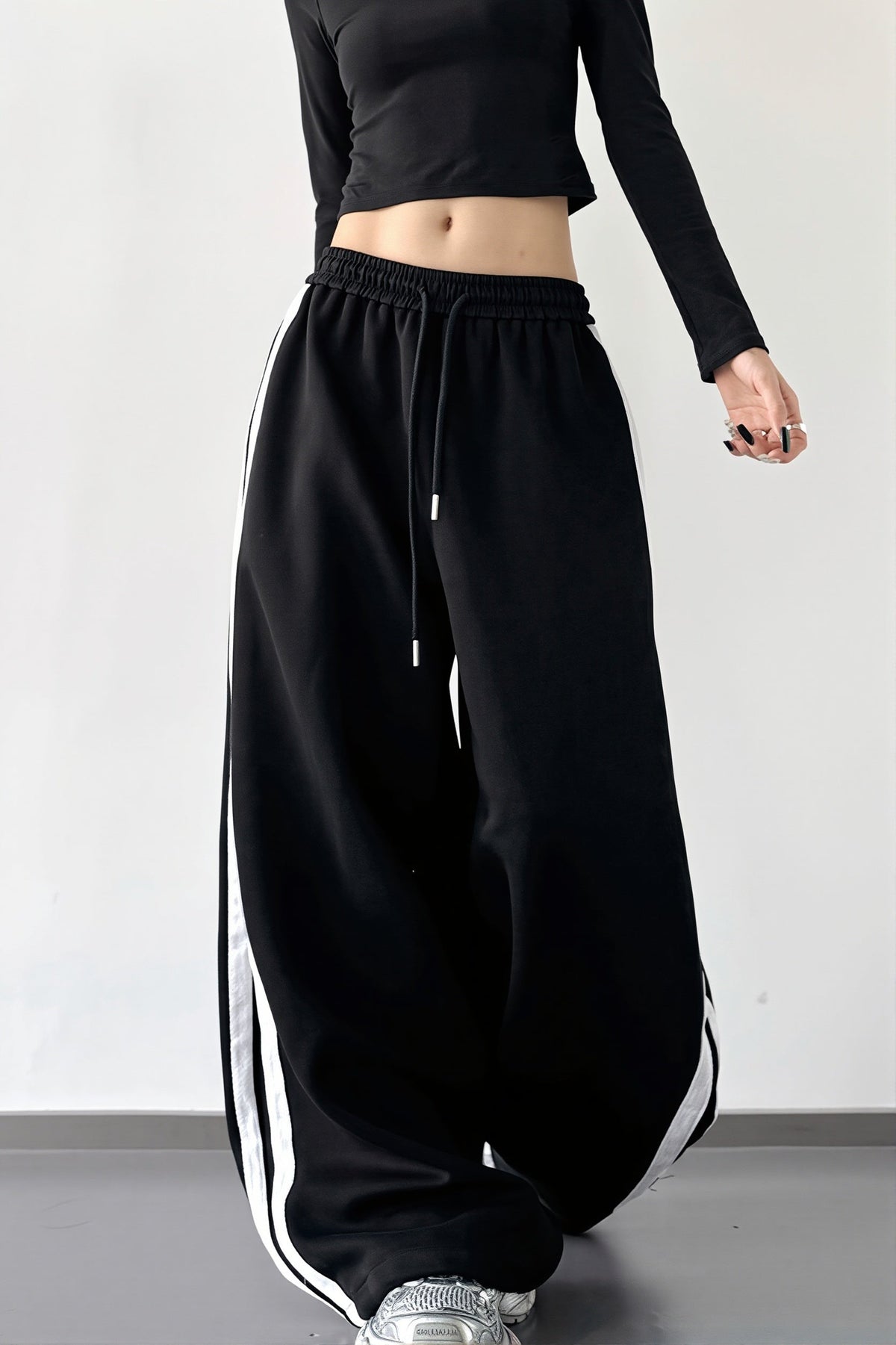Side Stripe Drawstring Wide Leg Pants