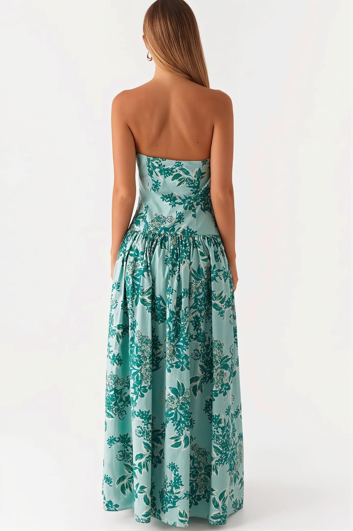 Floral Strapless Drop Waist A-Line Maxi Dress
