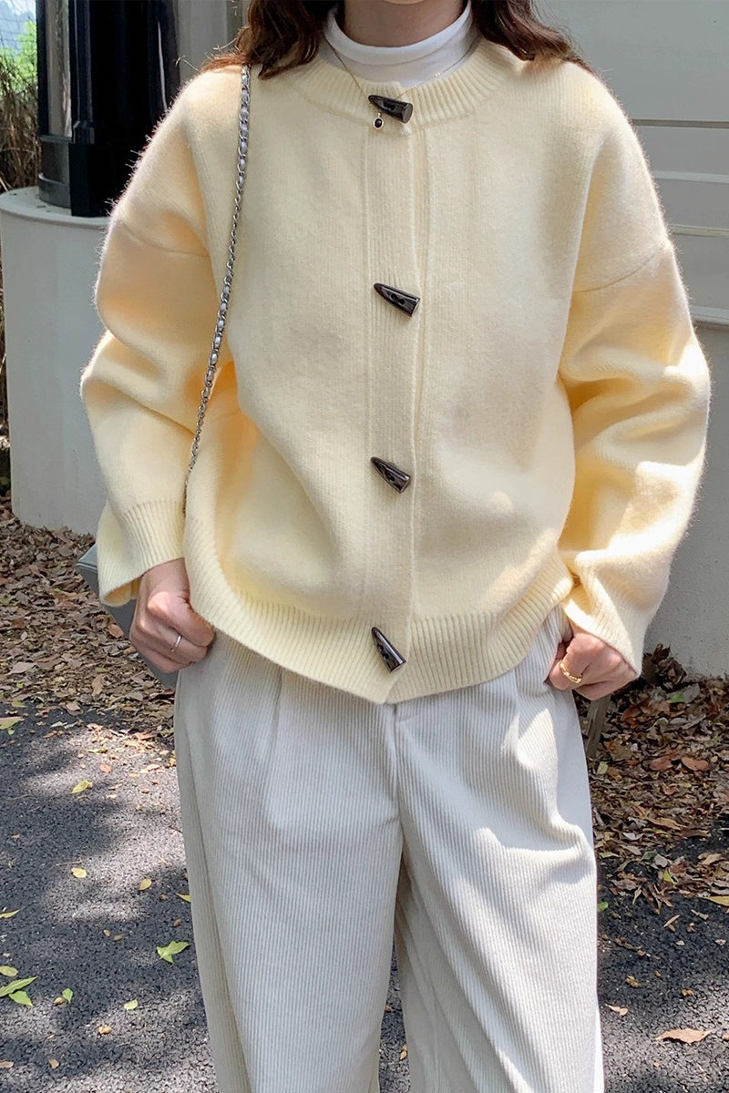 Toggle Button Round Neck Cardigan