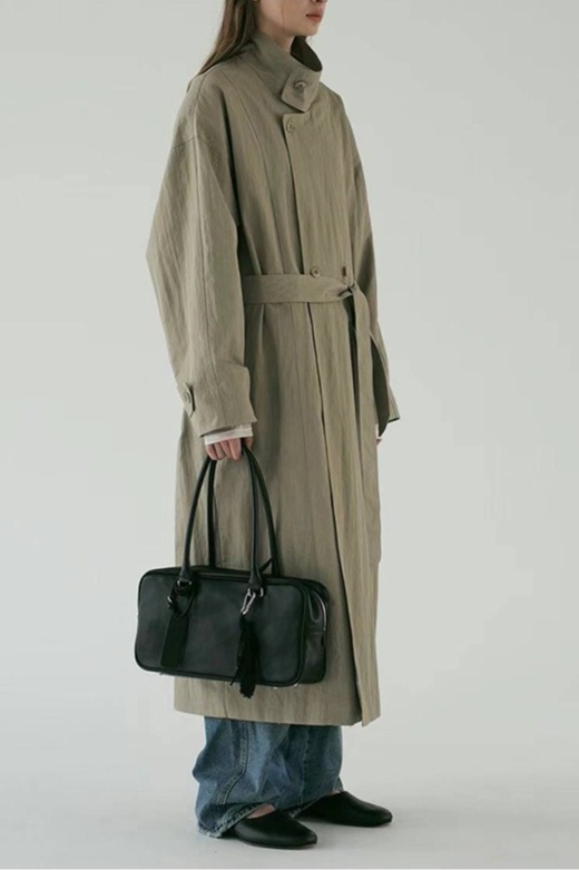 Silhouette Stand Collar Minimalist Commuting Long Trench Overcoat - Fashionpara