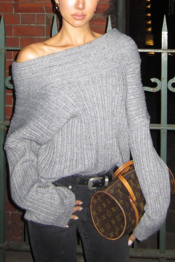 Lady Rin Casual Knitted Sweater with Unique Irregular Collar