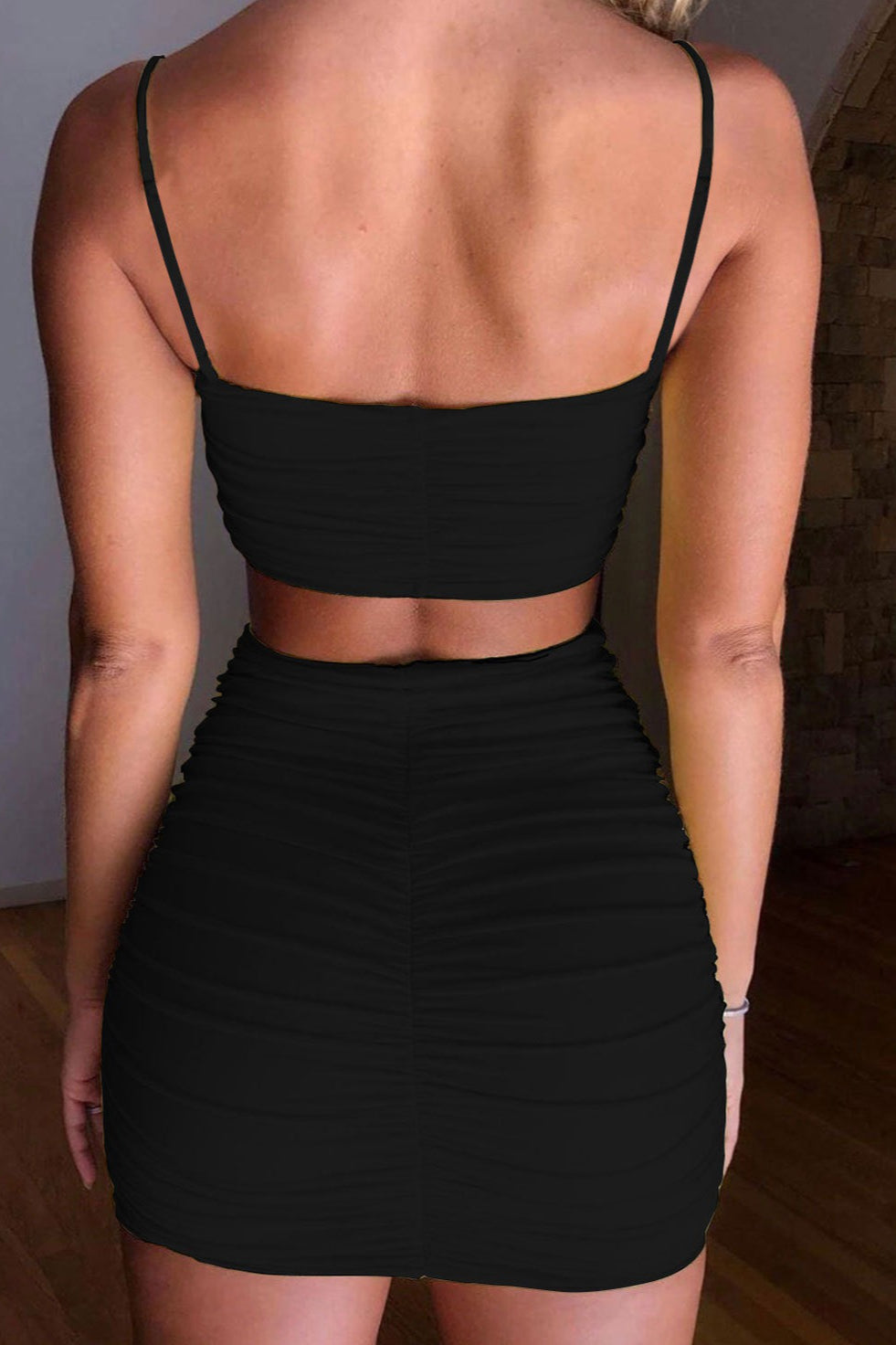 Ruched Cami Crop Top and Mini Skirt Set