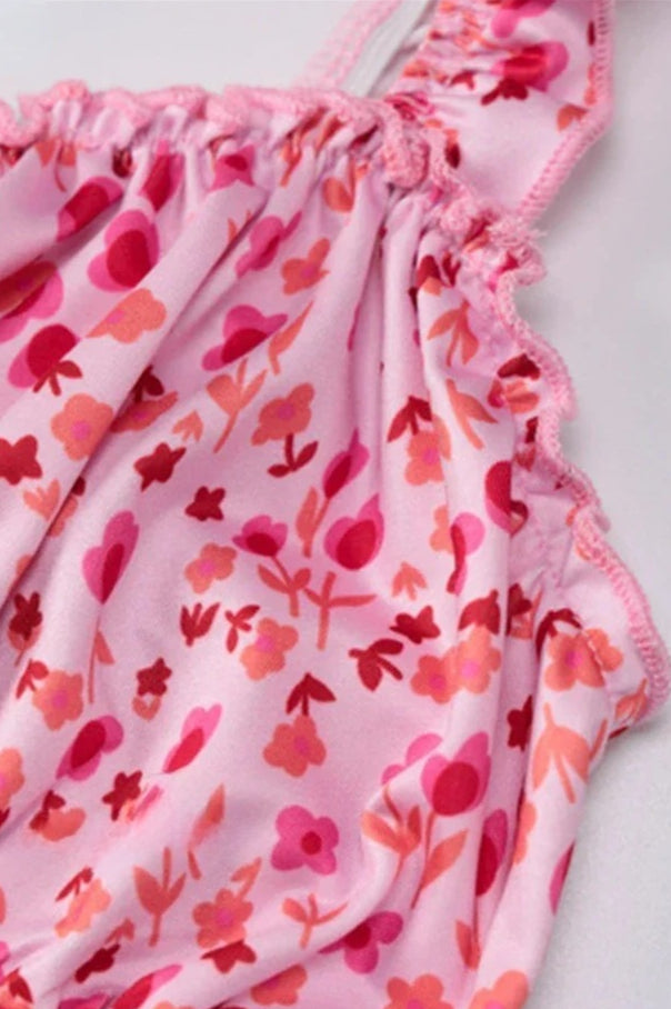 Summer Beach Women's Casual Pink Strap Print Floral Women's Ruched Party Sexy Club Midi Dress