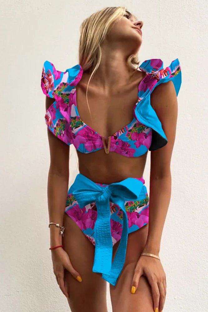 Print Push Up High Waist Bikini Set