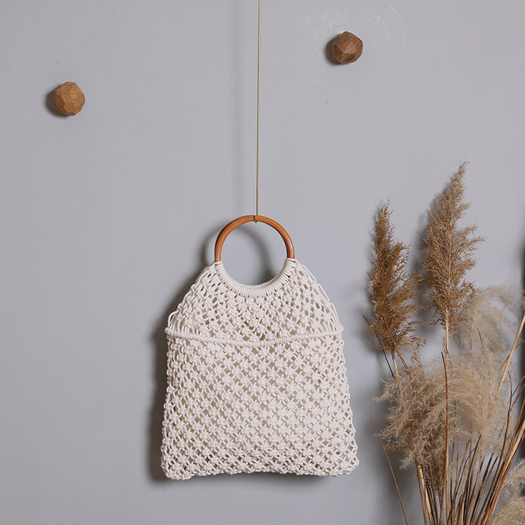 Rattan Handle Hollow Cotton Thread Bag