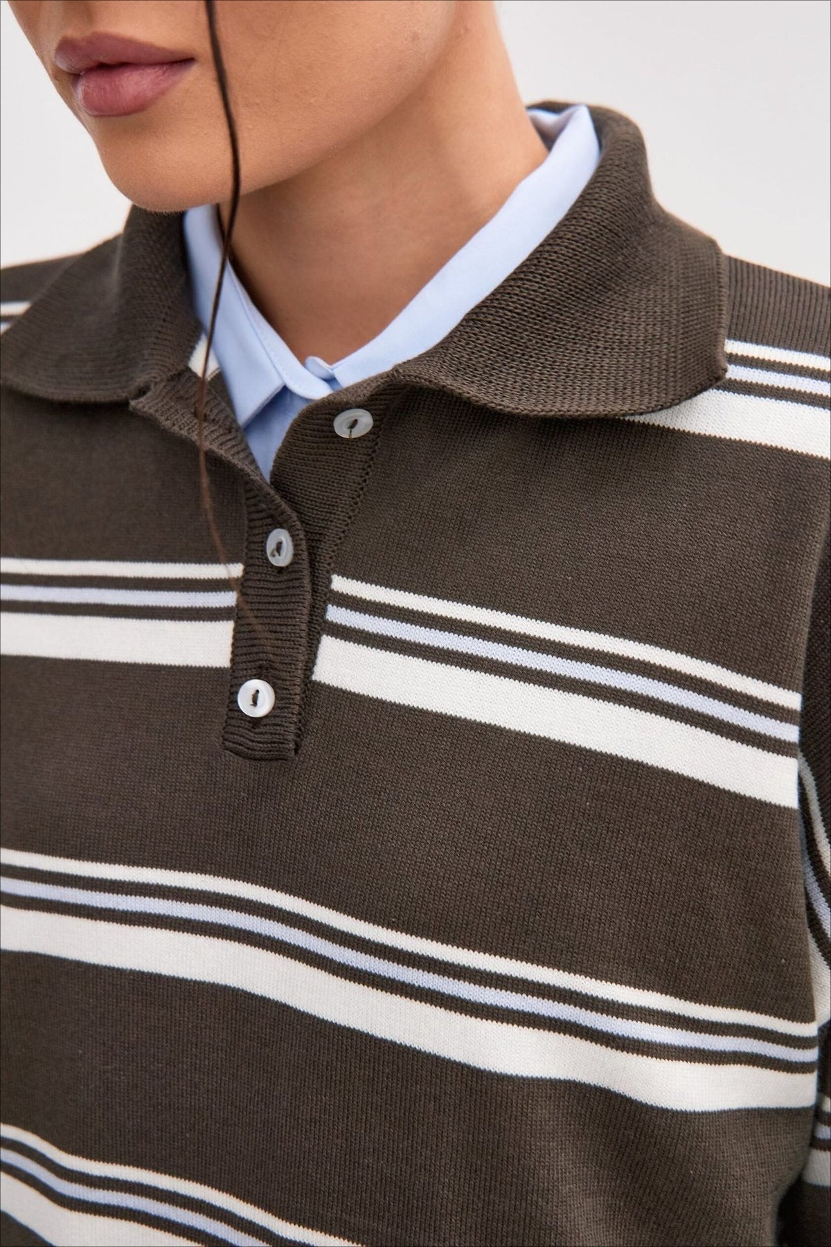 Relaxed Collared Striped Long Sleeve Blouse