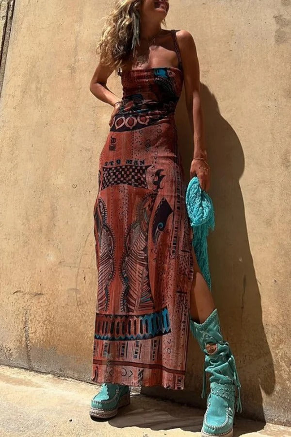 Backless Lace Up Fringe High Split Boho Maxi Dress - View 11
