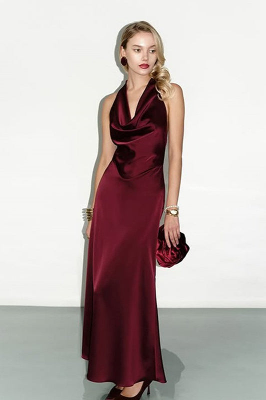 Low-Cut Backless Satin Silk Dress - View 2