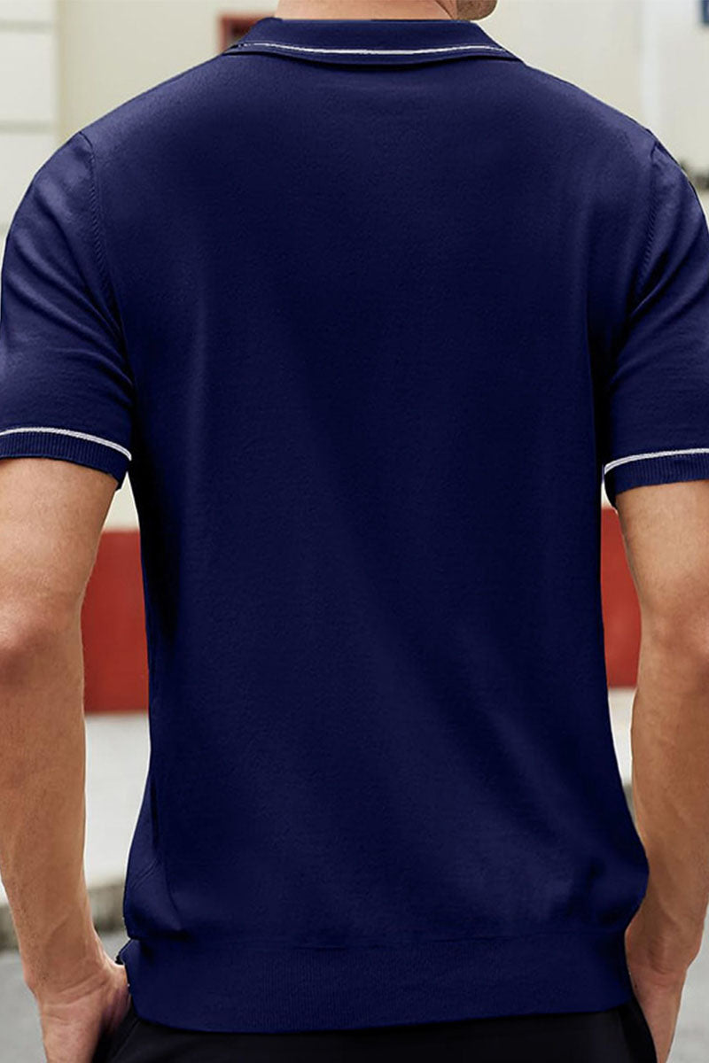 Uniqshe Men's Ice Silk Knit Cardigan Sweater Polo Shirt