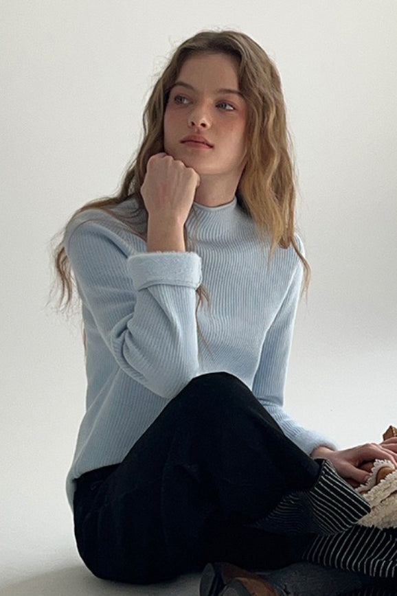 Mock Neck Fleece Lined Knit Top