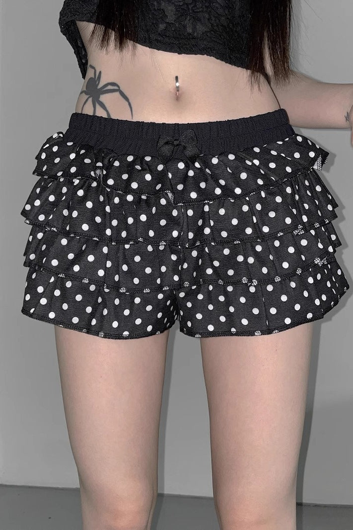 Polka Dot Low Waist Tiered Mini Skirt