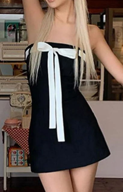 Bowknot Off-Shoulder A-Line Mini Dress