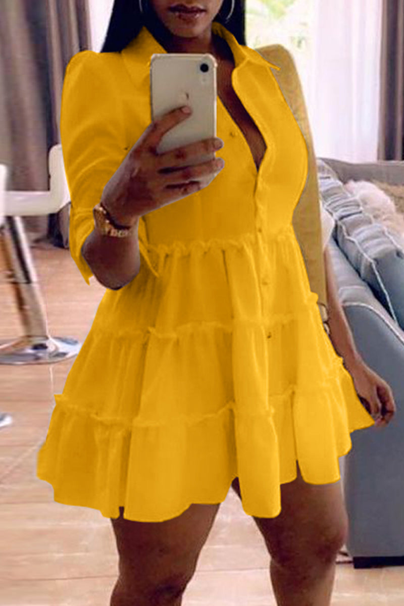 Fashion Casual Solid Turndown Collar Shirt Dress  Fashionpara