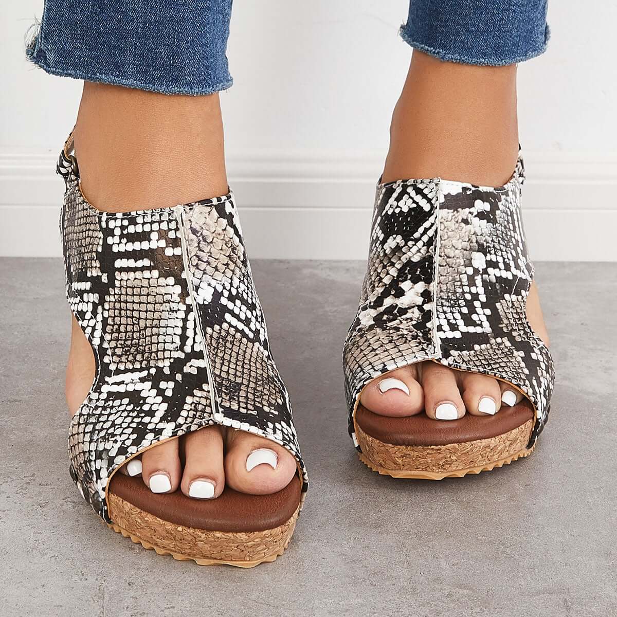 Cork Platform Wedges Slingback Ankle Buckle Strap Sandals