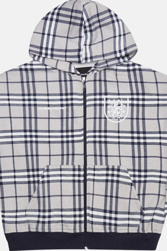 Plaid Printed Zip Y2k Hoodie
