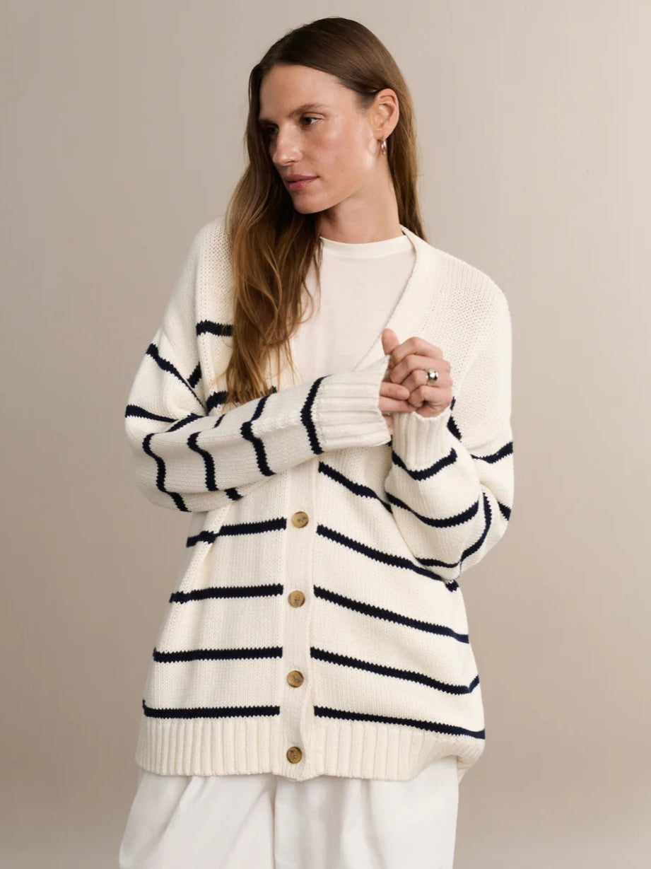 Elegant Striped Loose Knit Cardigan for Effortless Style