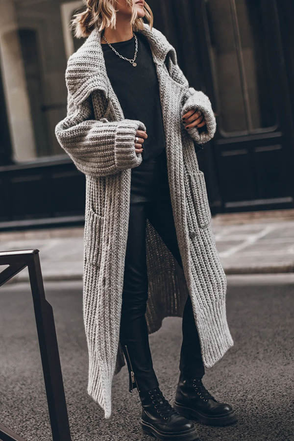 Warm Chunky Knit Oversized Midi Cardigan with Pockets