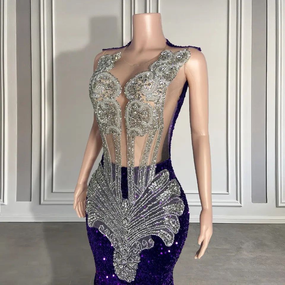 Elegant Sequined Sleeveless Mermaid Prom Dresses with Beadings - Fashionpara